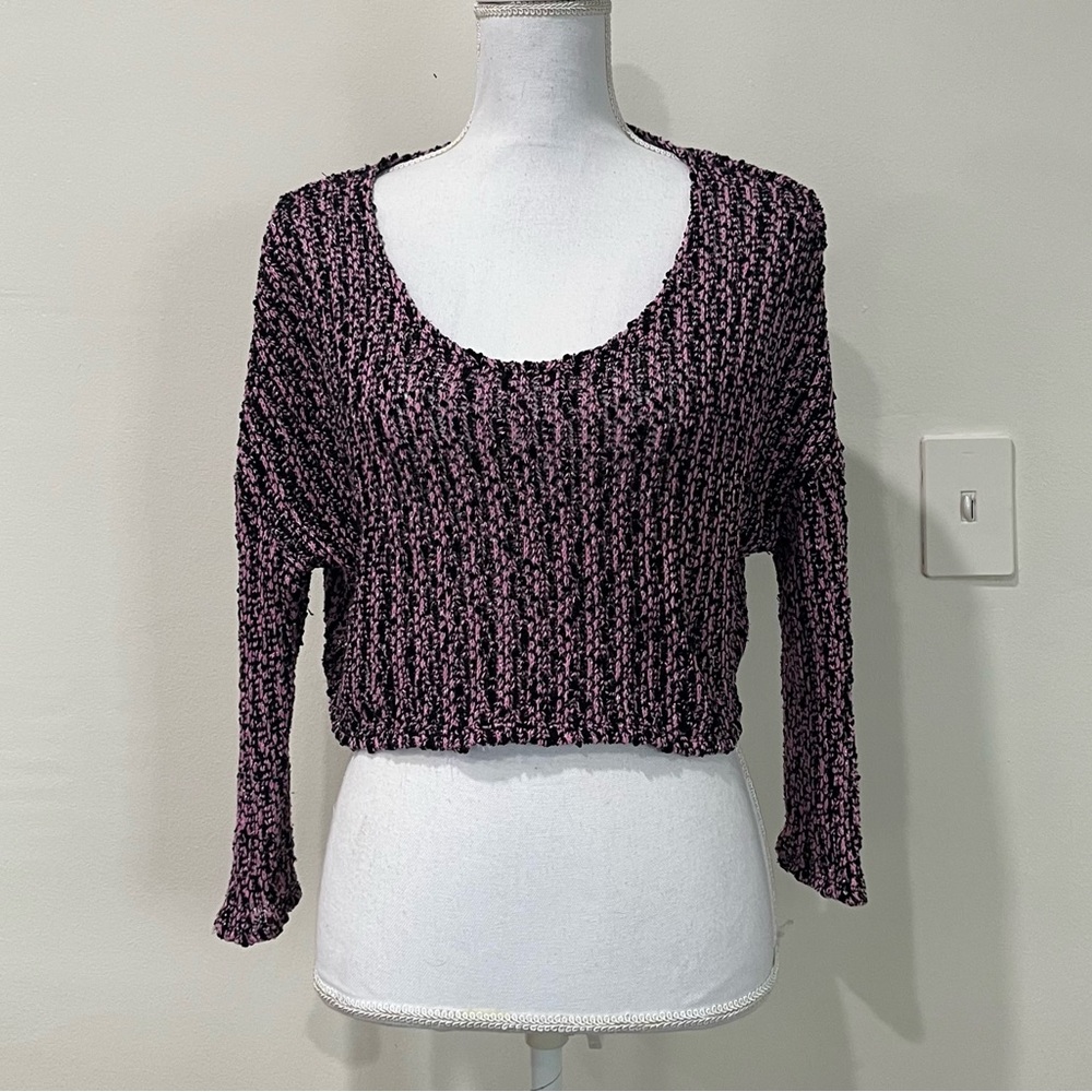 BONGO Black Pink Y2K Speckled Shimmer Knit Stretchy Cozy Crop Sweater Large